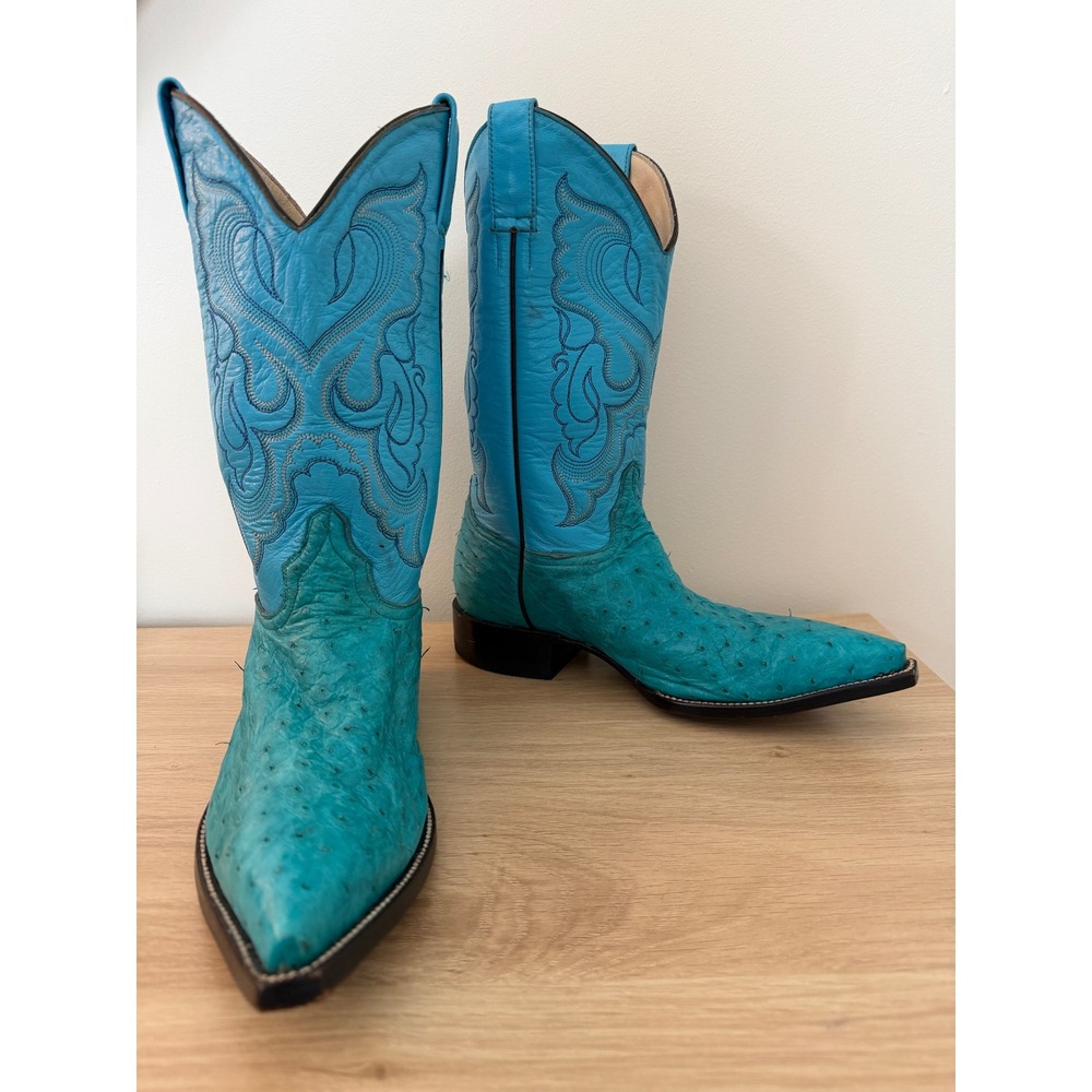Turquoise Full Quill Ostrich Cowboy Boots Women's 6 Martin Pena Mexico Western